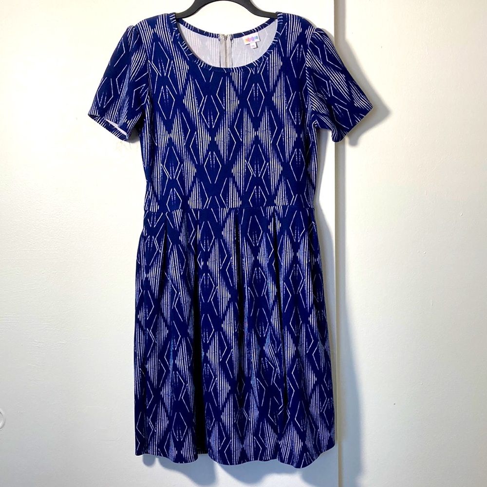 LuLaRoe Navy Blue and White Amelia Dress Size 2XL